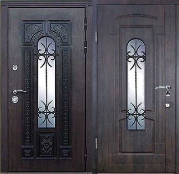 Металлическая дверь со стеклом с массивом с двух сторон ОС-15